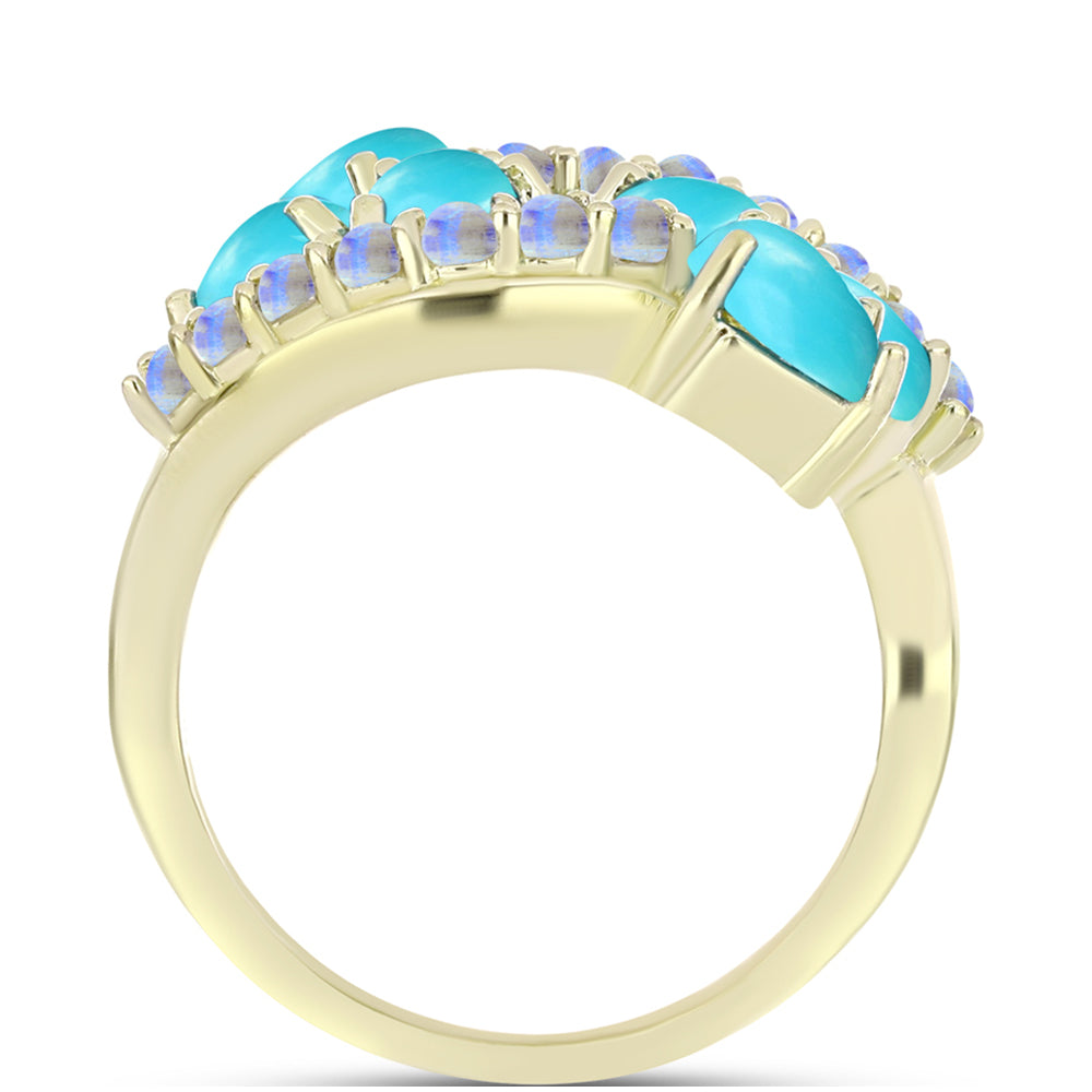 Goldplattierter Silberring mit Dornröschen Türkis und Regenbogenmondstein 2 