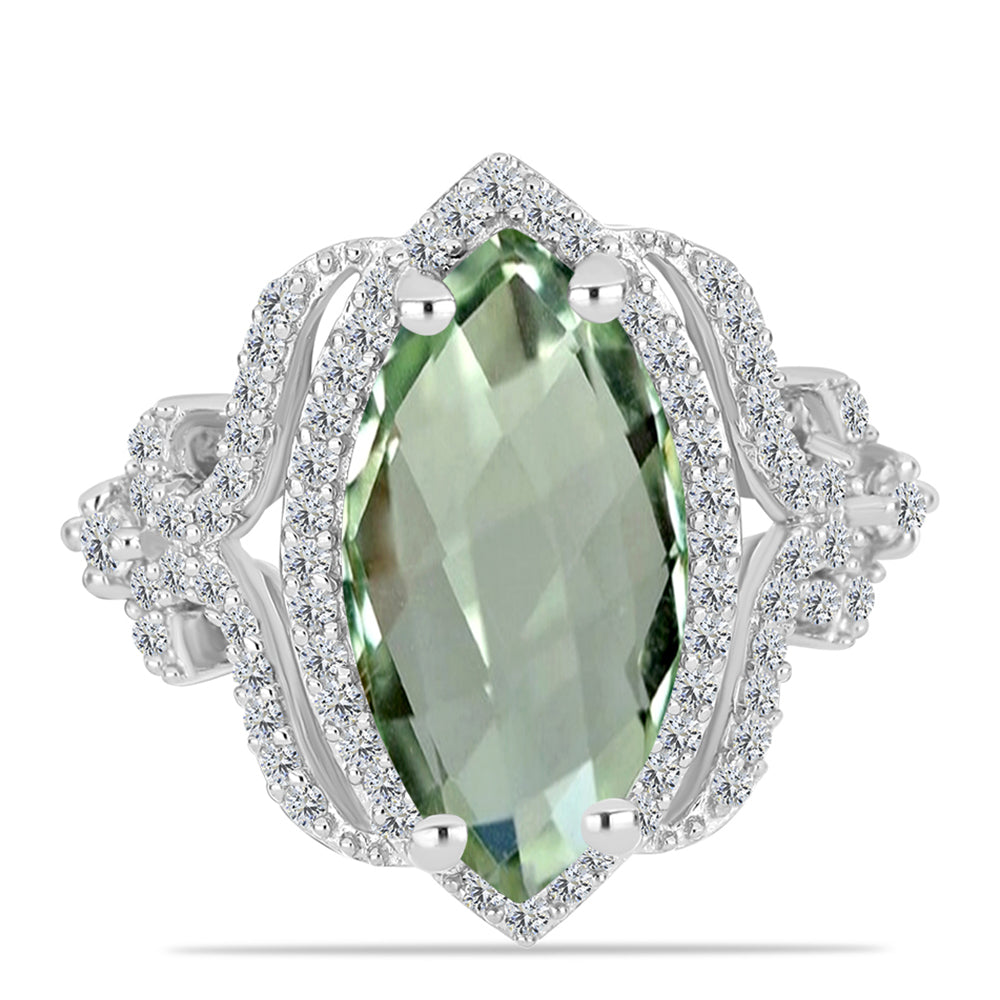 Silberring mit grünem Amethyst und weißem Topas 1 
