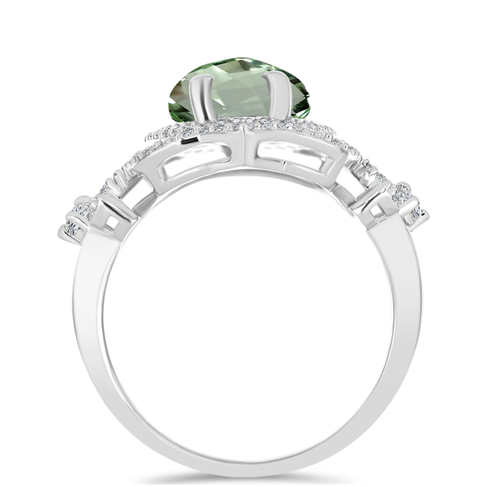 Silberring mit grünem Amethyst und weißem Topas 2 