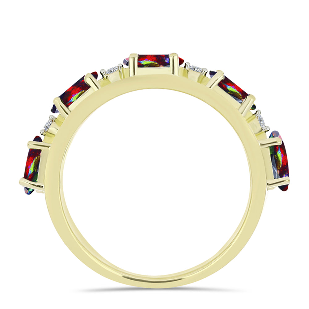 Goldplattierter Silberring mit mitternachtsschwarzem äthiopischen Opal aus Lega Dembi und weißem Topas