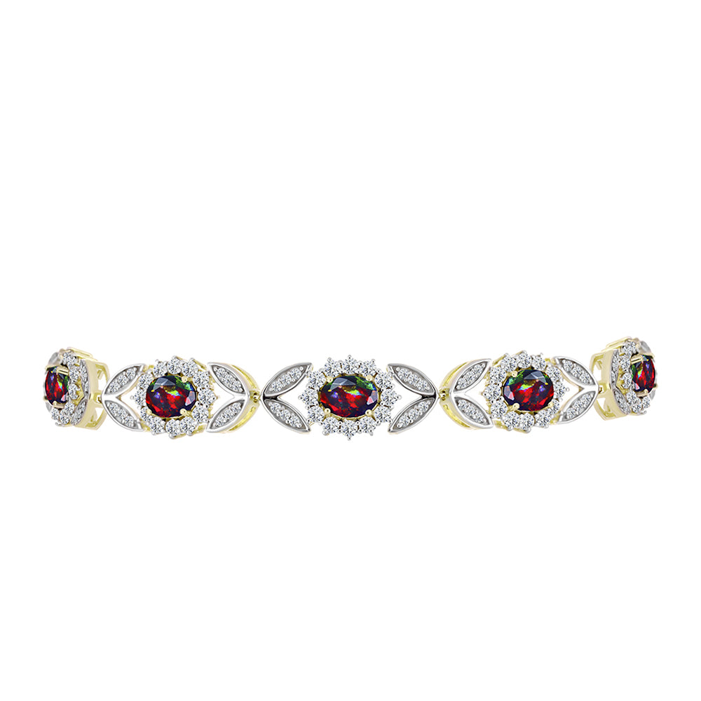 Goldplattiertes Silberarmband mit mitternachtsschwarzem äthiopischen Opal aus Lega Dembi und weißem Topas 2 