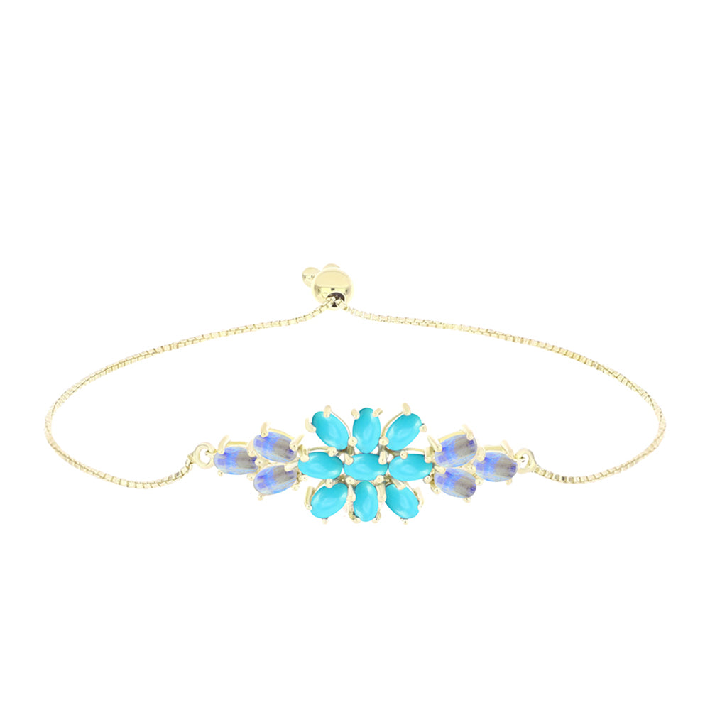 Goldplattiertes Silberarmband mit Dornröschen Türkis und Regenbogenmondstein 1 