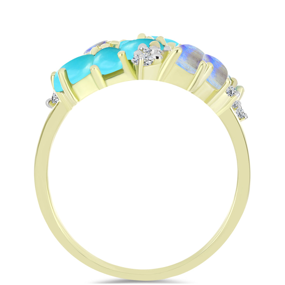 Goldplattierter Silberring mit Dornröschen Türkis und Regenbogenmondstein