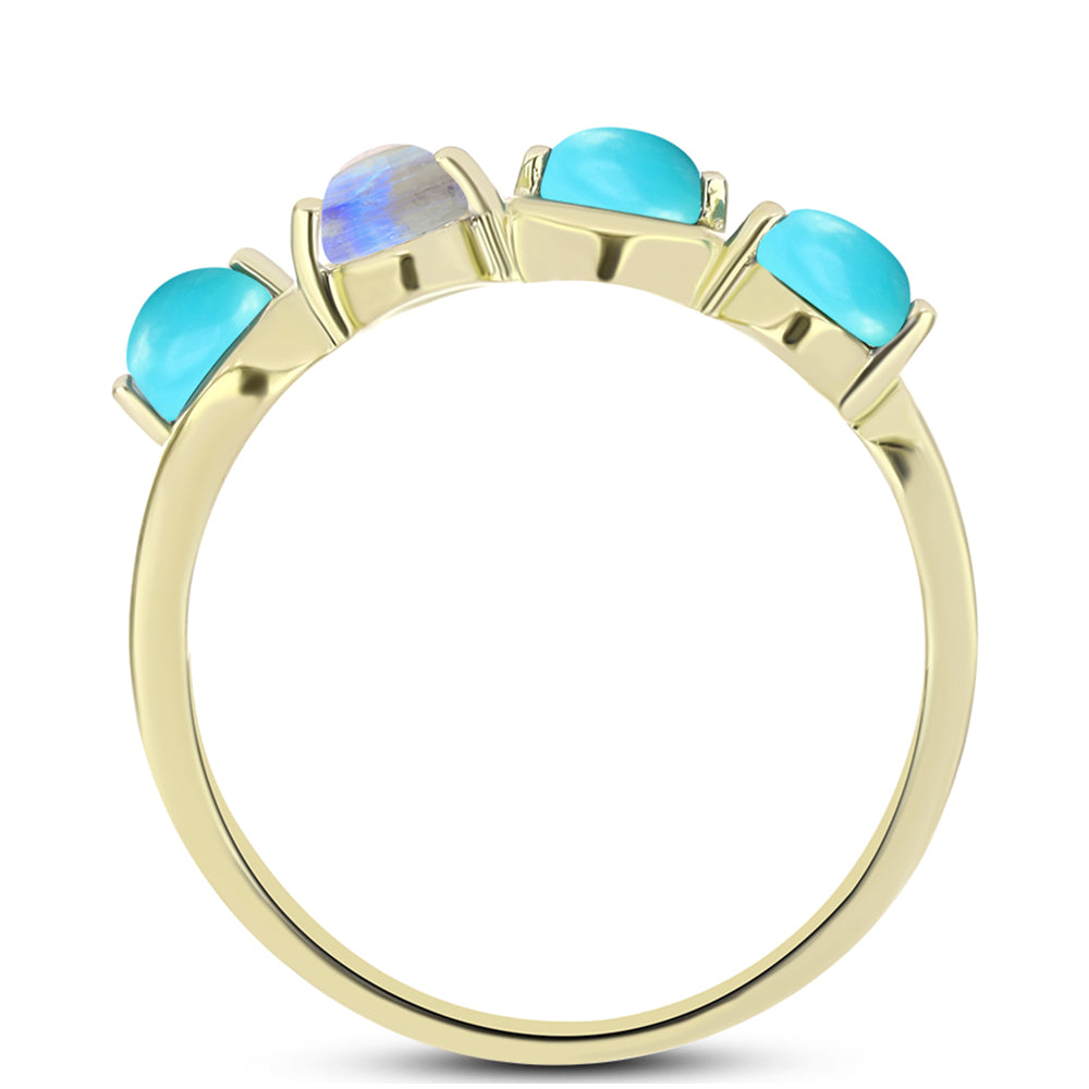 Goldplattierter Silberring mit Dornröschen Türkis und Regenbogenmondstein