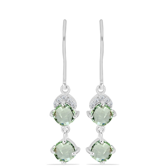 Silberohrringe mit grünem Amethyst und weißem Topas