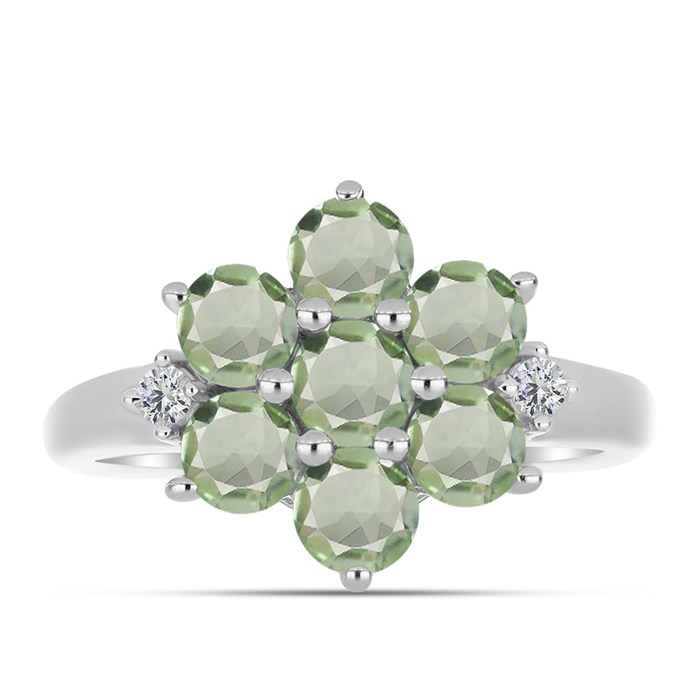Silberring mit grünem Amethyst und weißem Topas