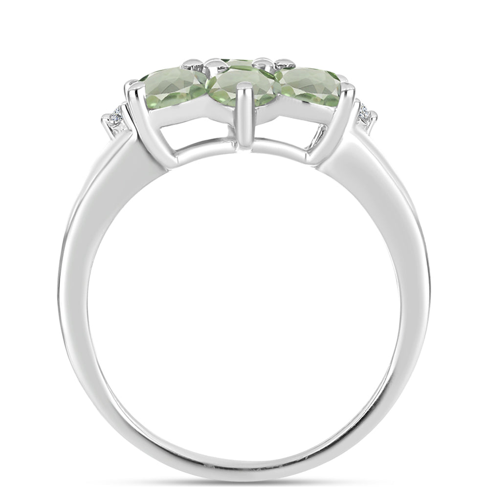 Silberring mit grünem Amethyst und weißem Topas