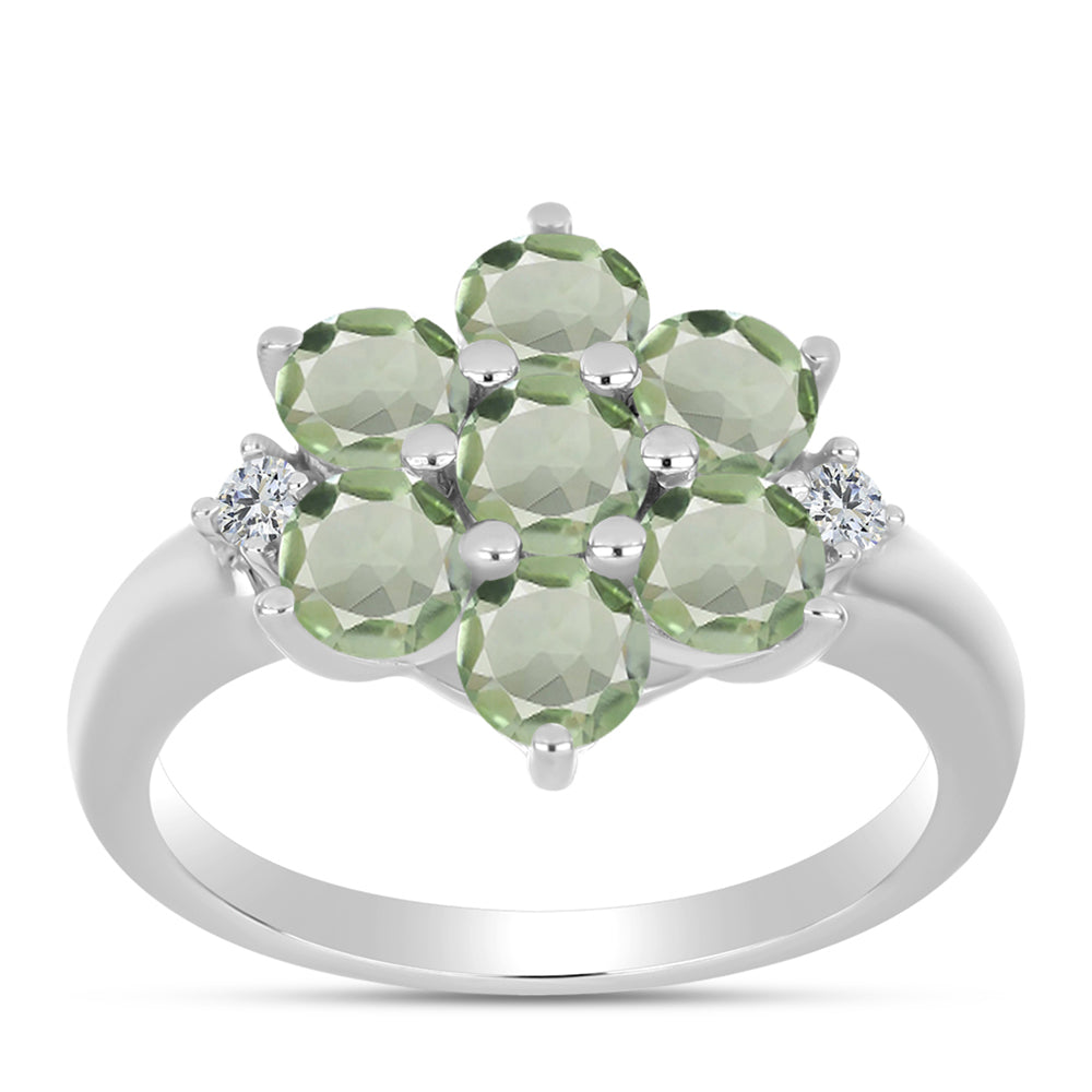 Silberring mit grünem Amethyst und weißem Topas 3 