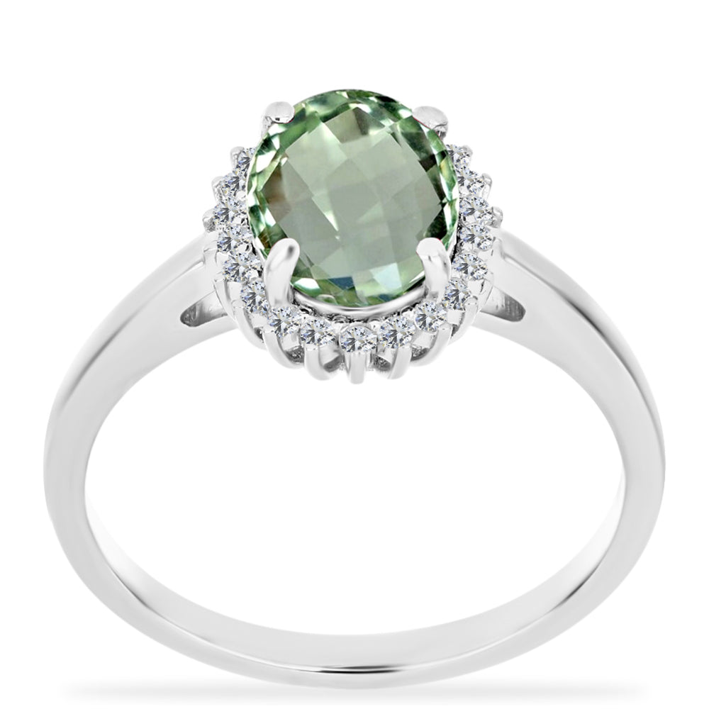 Silberring mit grünem Amethyst und weißem Topas 3 