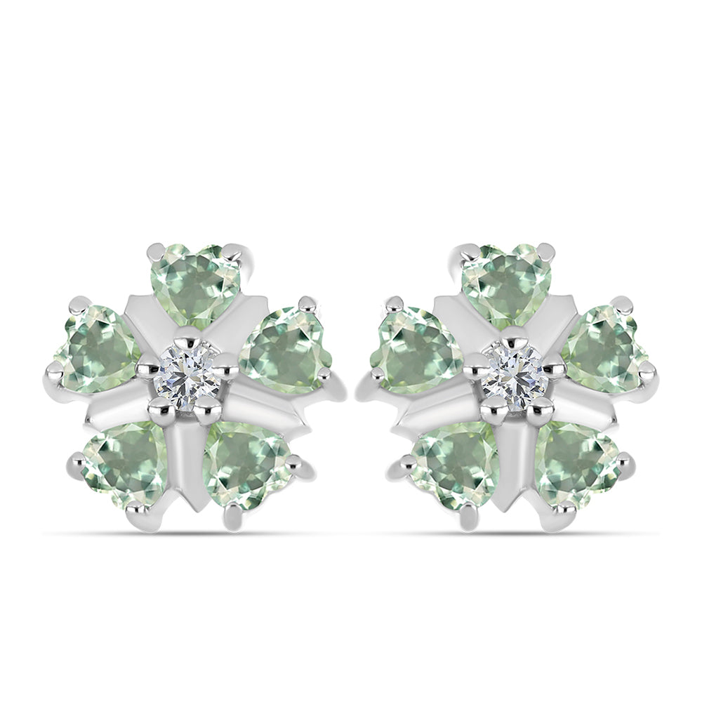 Silberohrringe mit grünem Amethyst und weißem Topas