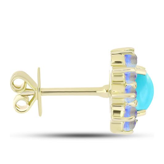 Goldplattierte Silberohrringe mit Dornröschen Türkis und Regenbogenmondstein
