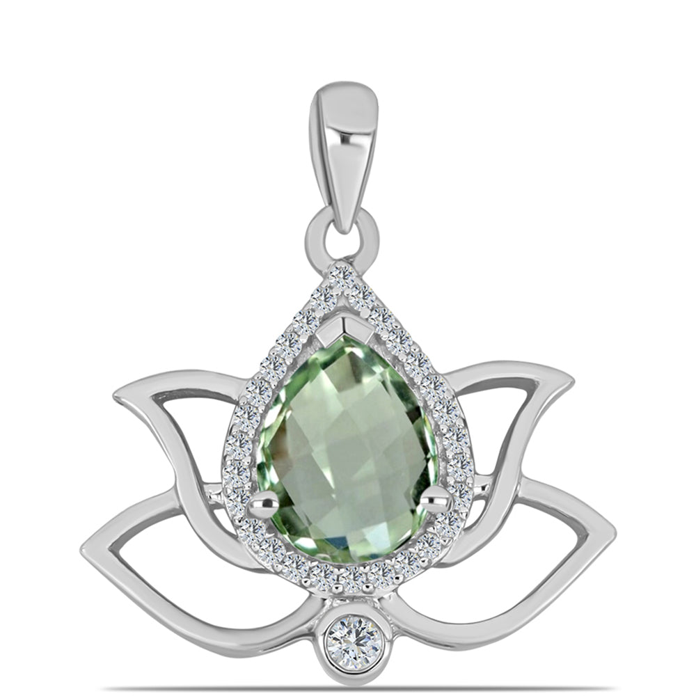 Silberanhänger mit grünem Amethyst und weißem Topas