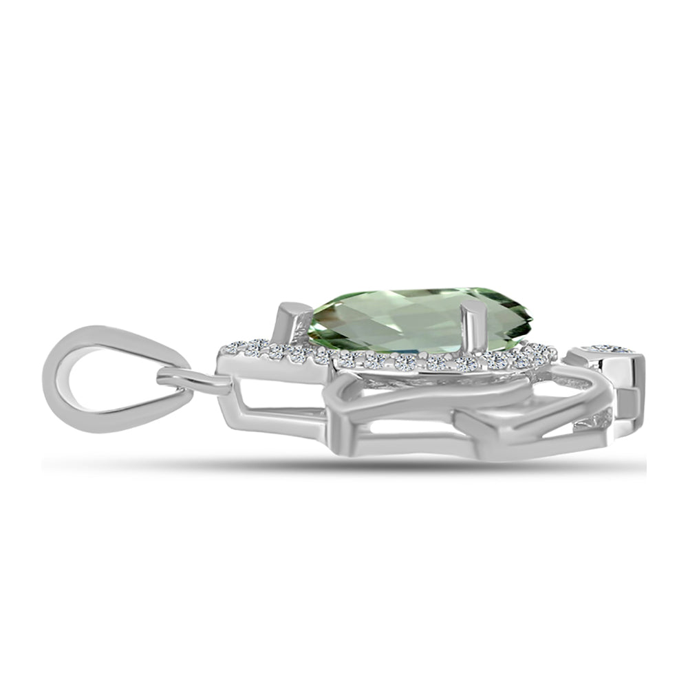 Silberanhänger mit grünem Amethyst und weißem Topas