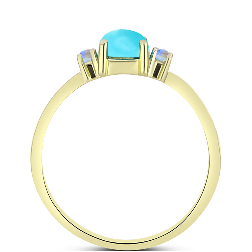 Goldplattierter Silberring mit Dornröschen Türkis und Regenbogenmondstein 2 