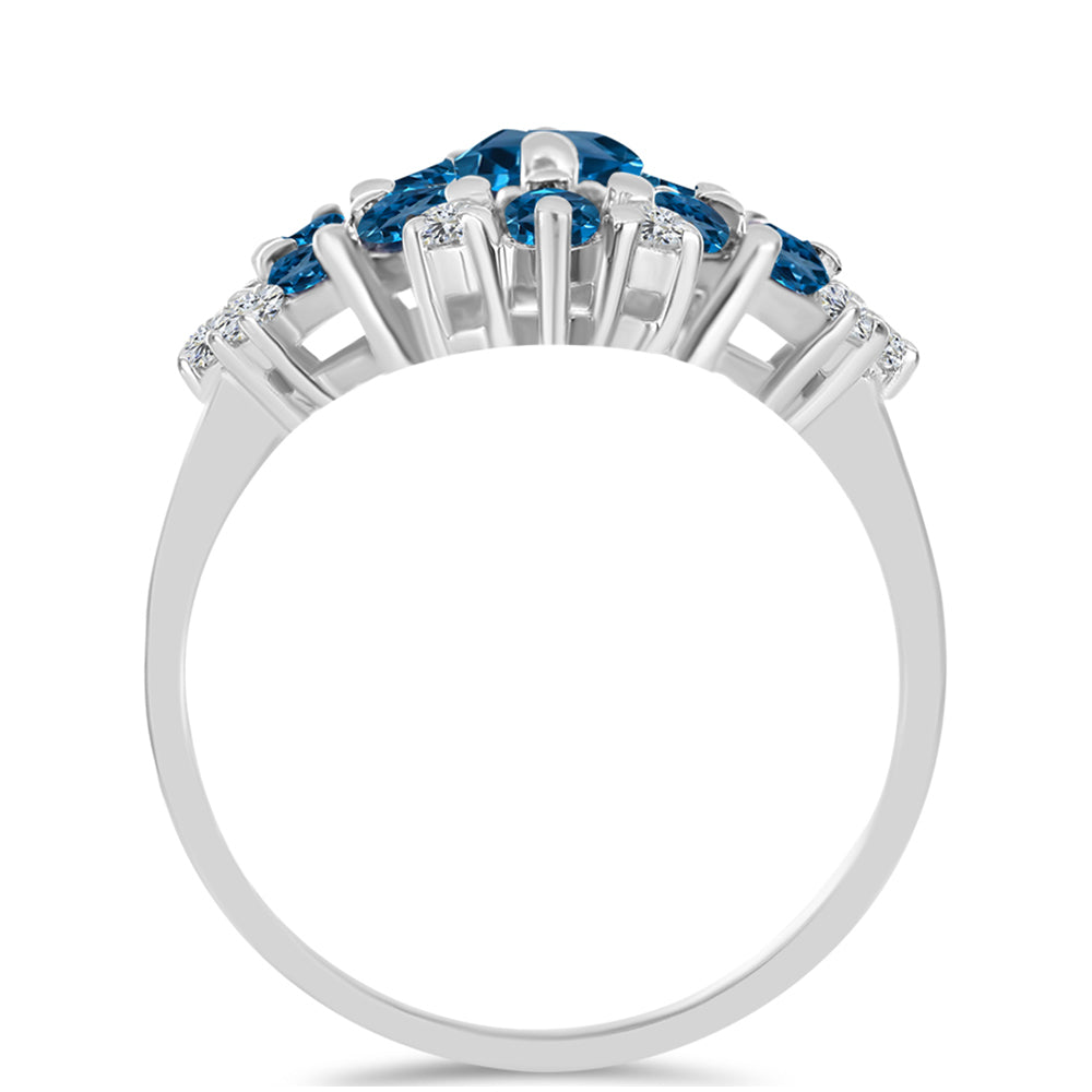 Silberring mit londonblauem Topas und weißem Topas 2 