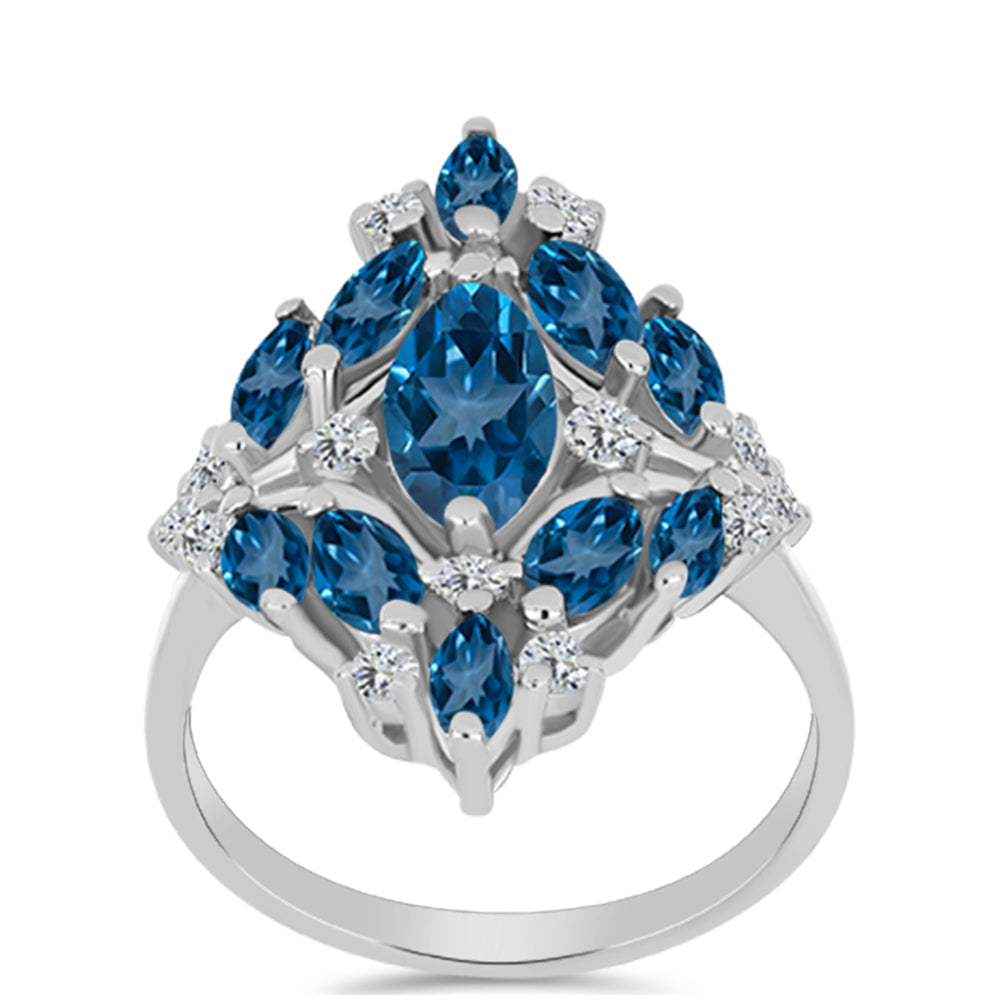 Silberring mit londonblauem Topas und weißem Topas 3 