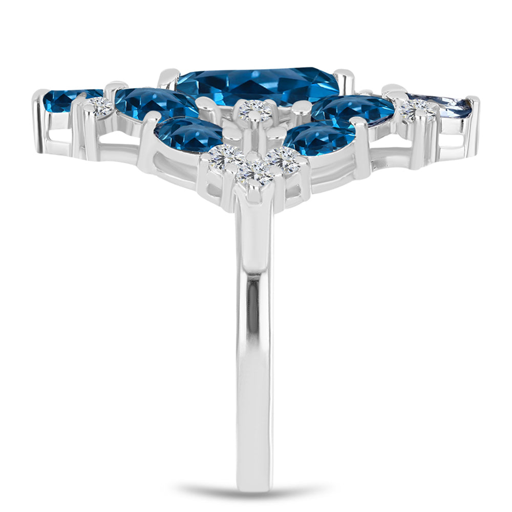 Silberring mit londonblauem Topas und weißem Topas