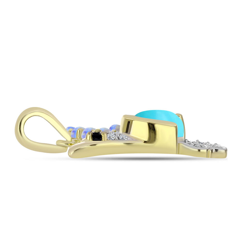 Goldplattierter Silberanhänger mit Dornröschen Türkis und Regenbogenmondstein 2 