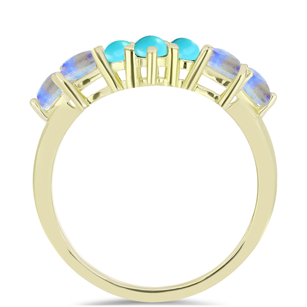 Goldplattierter Silberring mit Dornröschen Türkis und Regenbogenmondstein 2 