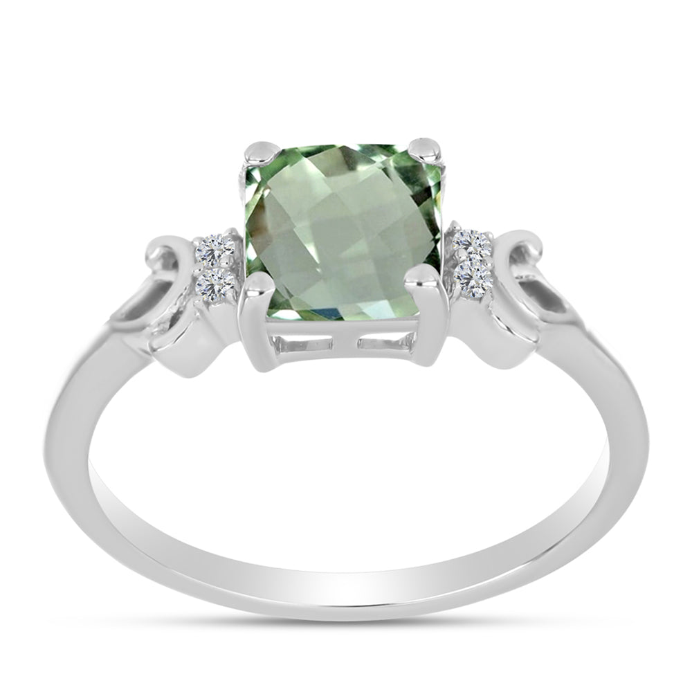 Silberring mit grünem Amethyst und weißem Topas