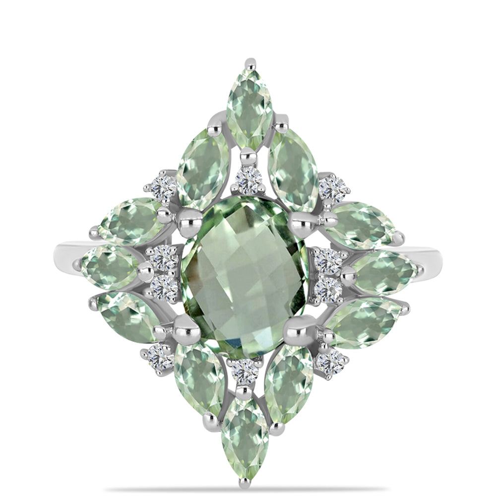 Silberring mit grünem Amethyst und weißem Topas 1 