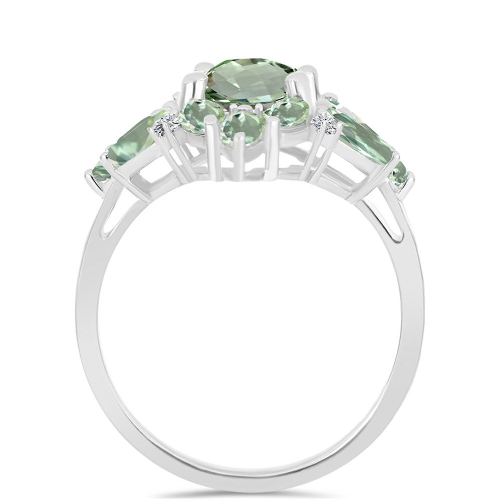 Silberring mit grünem Amethyst und weißem Topas 2 