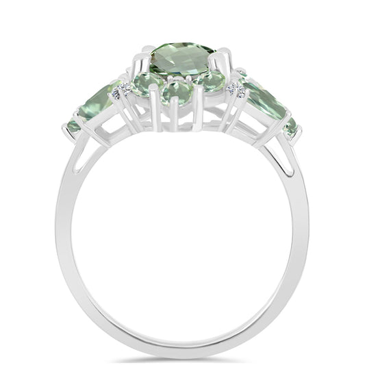 Silberring mit grünem Amethyst und weißem Topas
