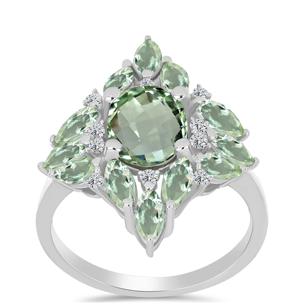 Silberring mit grünem Amethyst und weißem Topas 3 
