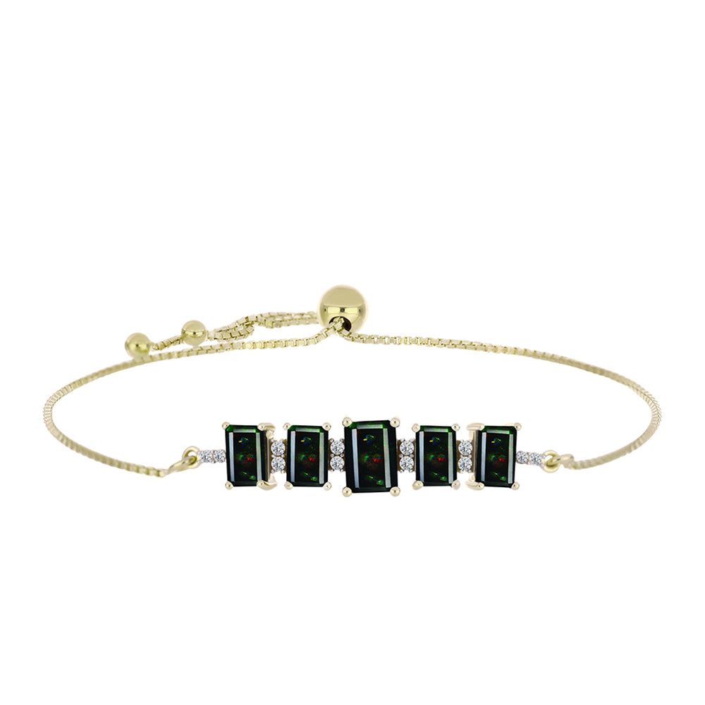 Goldplattiertes Silberarmband mit mitternachtsschwarzem äthiopischen Opal aus Lega Dembi und weißem Topas 1 
