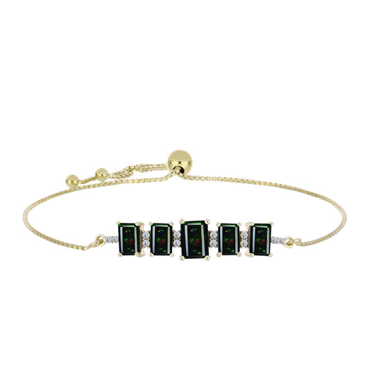 Goldplattiertes Silberarmband mit mitternachtsschwarzem äthiopischen Opal aus Lega Dembi und weißem Topas