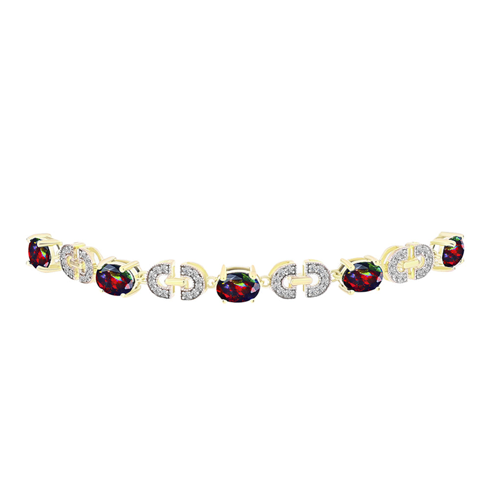 Goldplattiertes Silberarmband mit mitternachtsschwarzem äthiopischen Opal aus Lega Dembi und weißem Topas 2 
