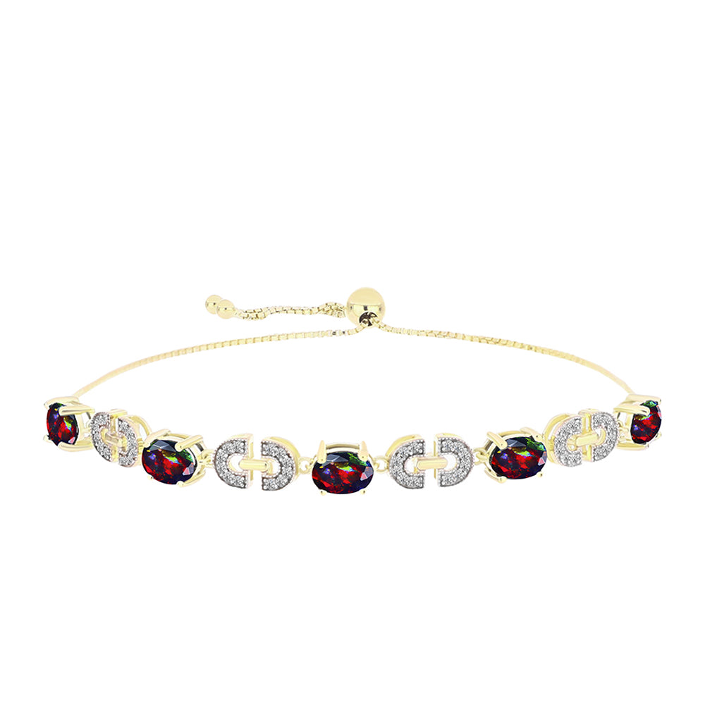 Goldplattiertes Silberarmband mit mitternachtsschwarzem äthiopischen Opal aus Lega Dembi und weißem Topas 1 