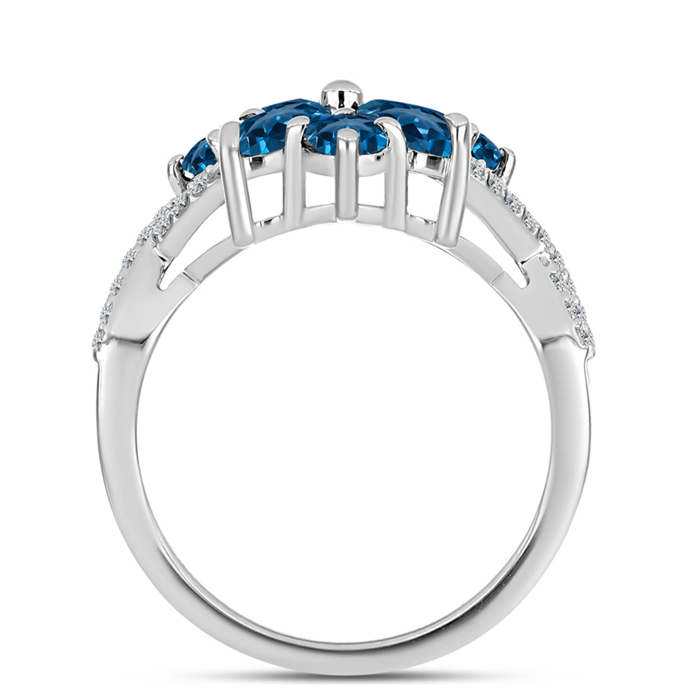 Silberring mit londonblauem Topas und weißem Topas 2 