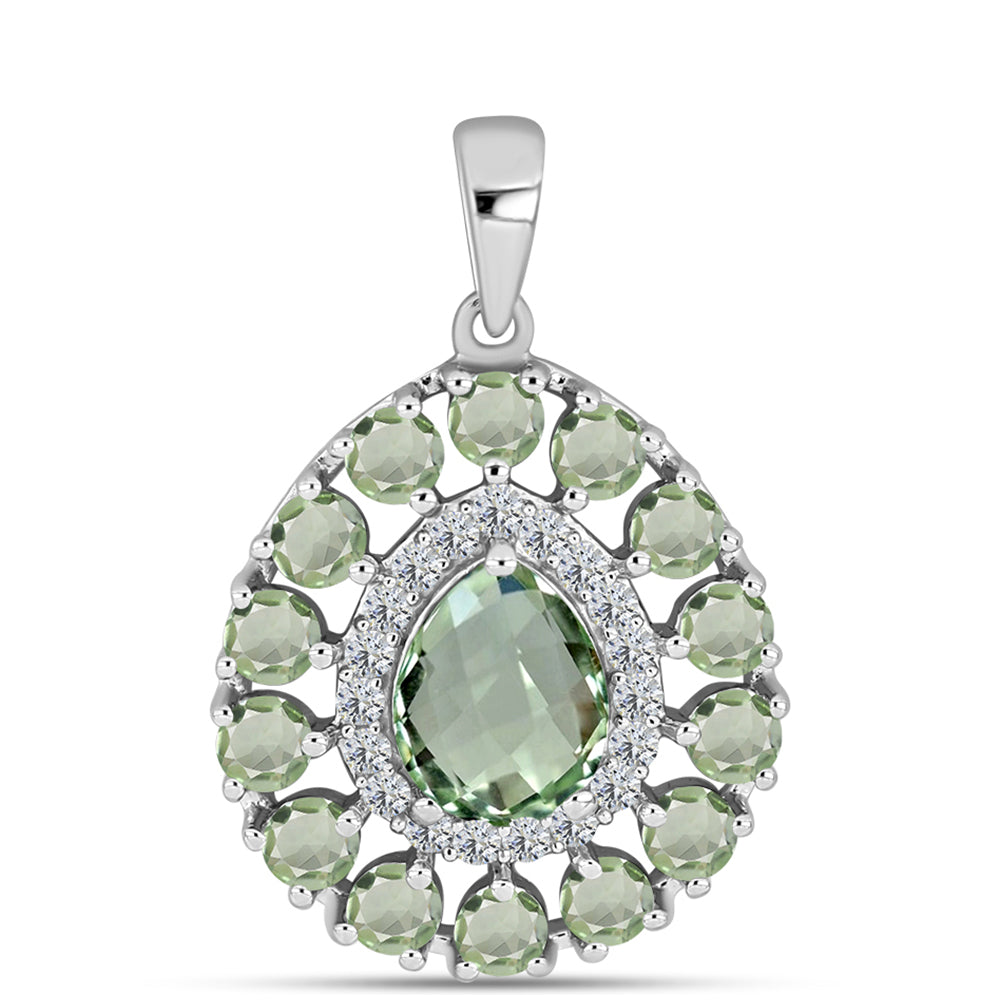 Silberanhänger mit grünem Amethyst und weißem Topas