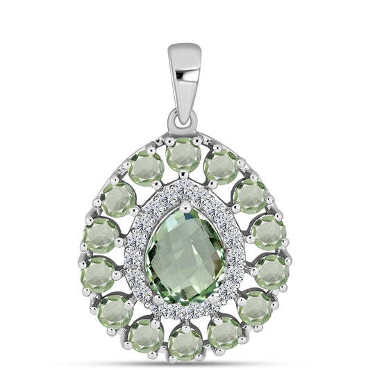Silberanhänger mit grünem Amethyst und weißem Topas