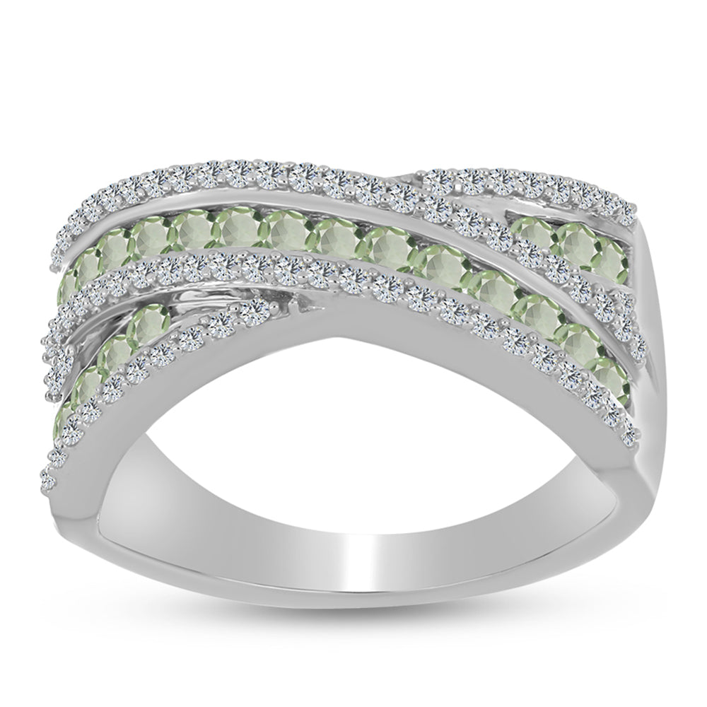 Silberring mit grünem Amethyst und weißem Topas