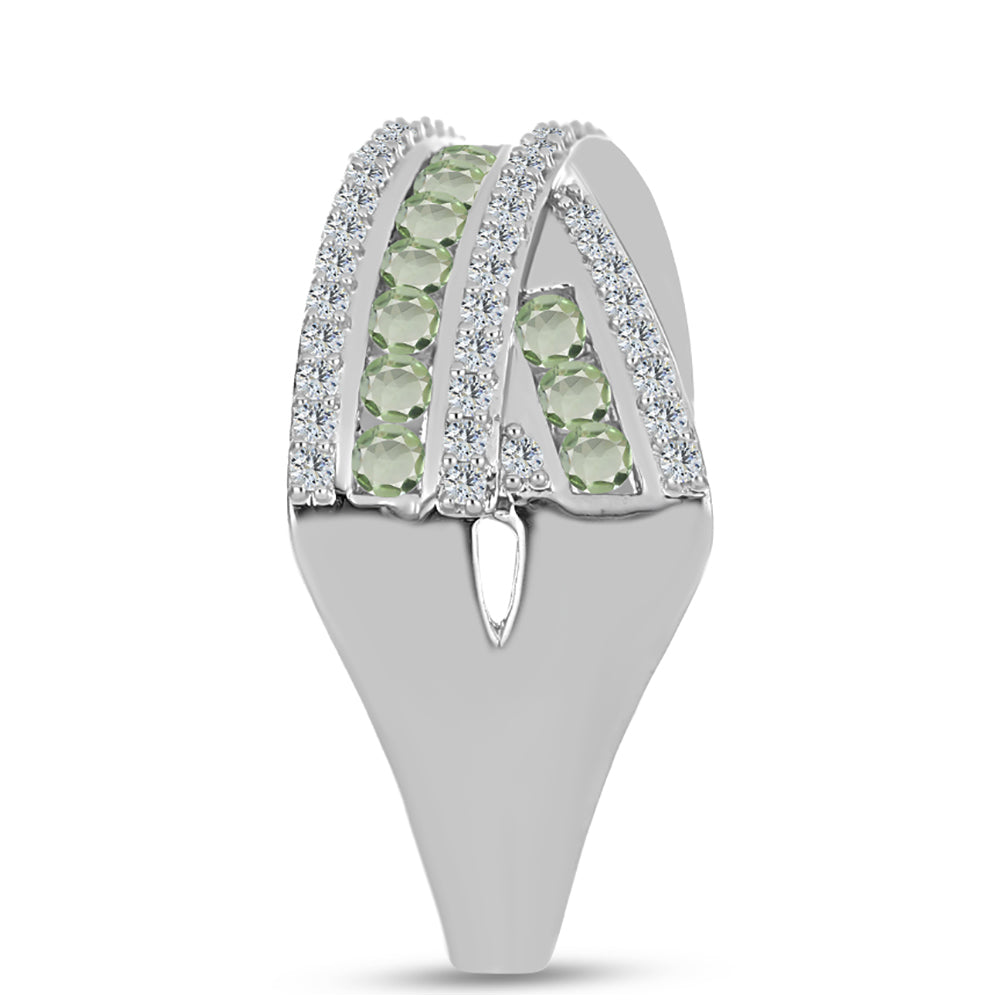 Silberring mit grünem Amethyst und weißem Topas 4 