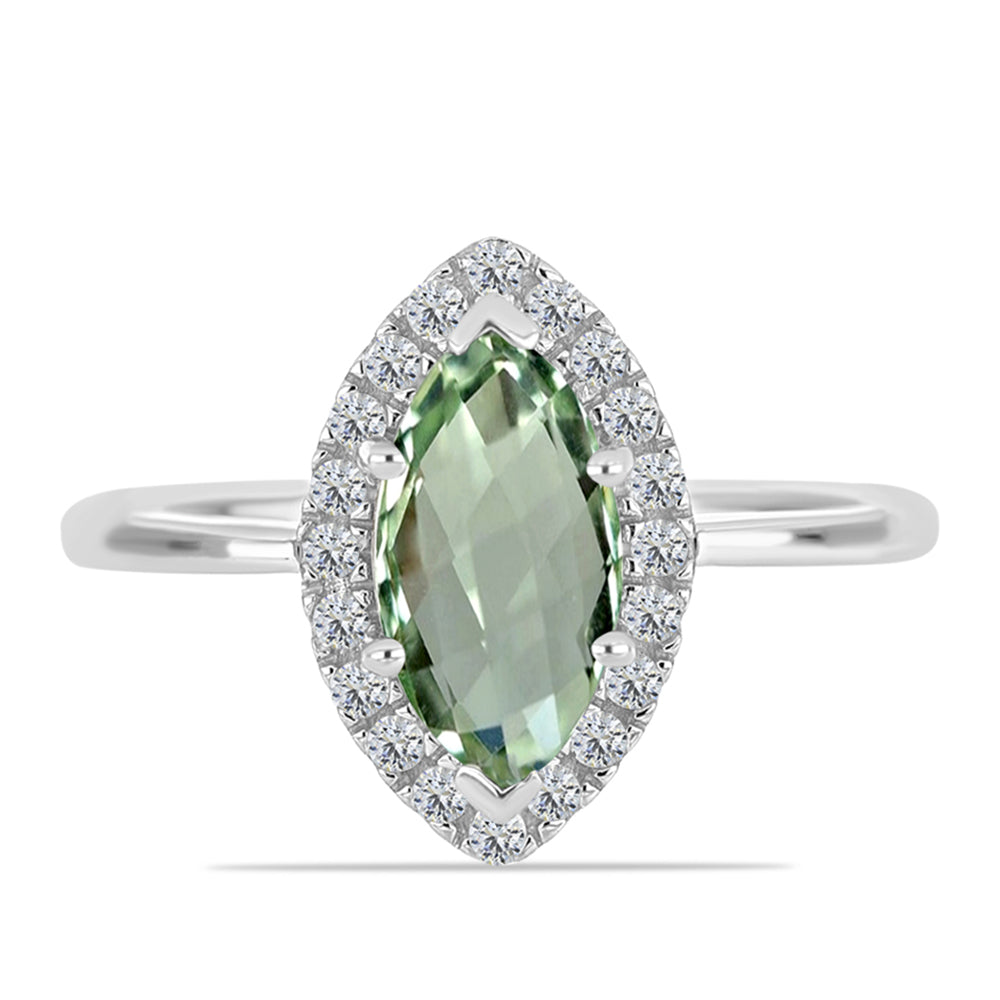 Silberring mit grünem Amethyst und weißem Topas