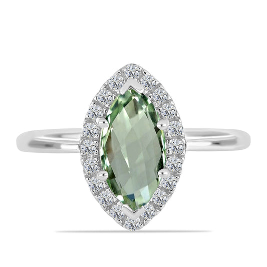 Silberring mit grünem Amethyst und weißem Topas