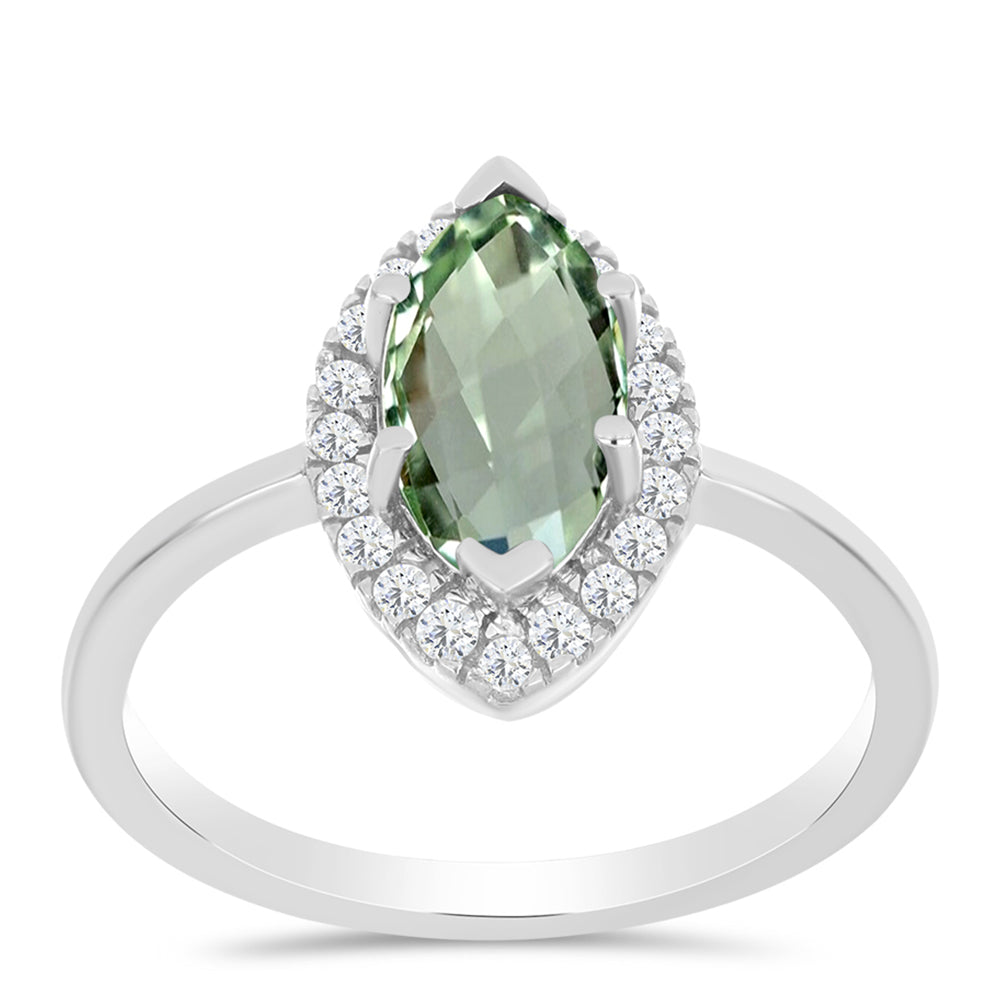 Silberring mit grünem Amethyst und weißem Topas 3 