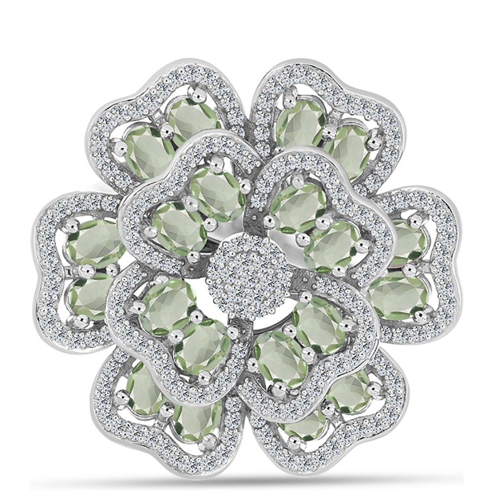 Silberring mit grünem Amethyst und weißem Topas 1 