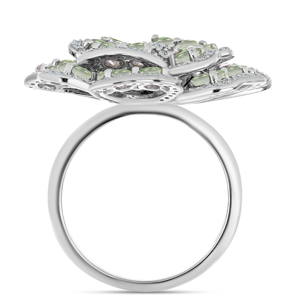 Silberring mit grünem Amethyst und weißem Topas 2 