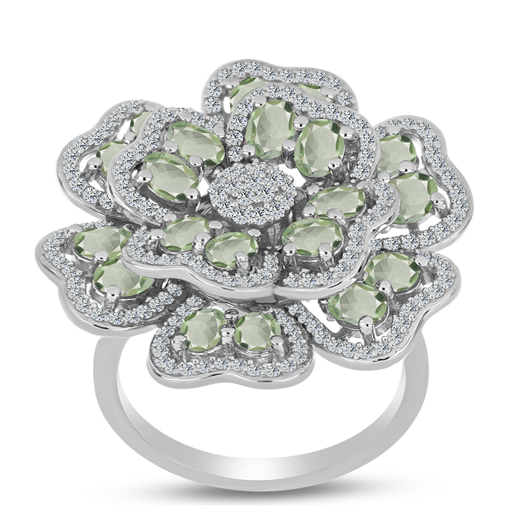 Silberring mit grünem Amethyst und weißem Topas 3 