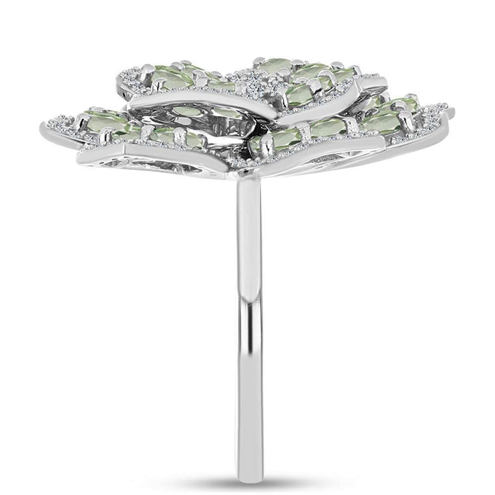 Silberring mit grünem Amethyst und weißem Topas 4 