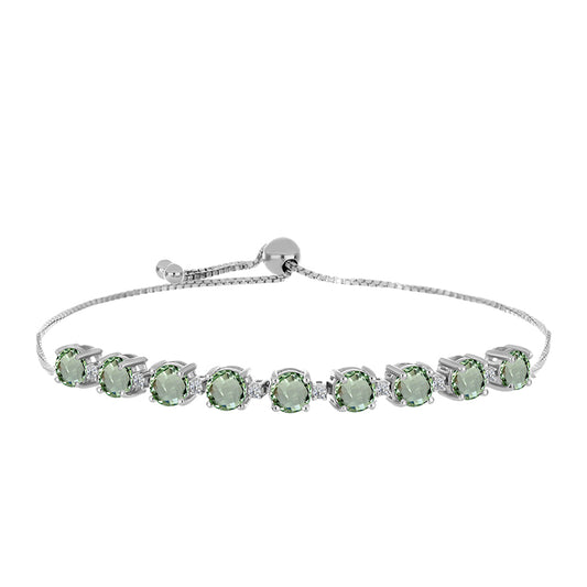 Silberarmband mit grünem Amethyst und weißem Topas