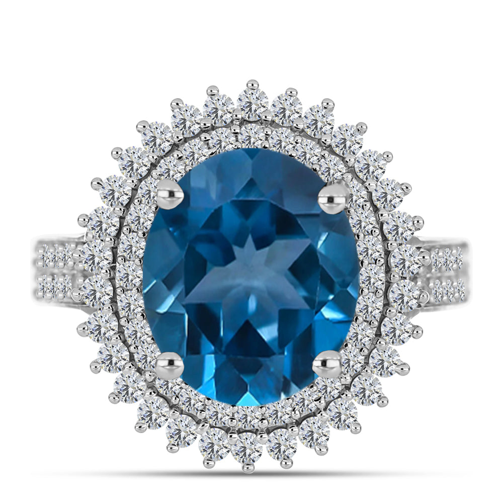 Silberring mit londonblauem Topas und weißem Topas