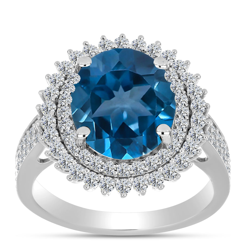 Silberring mit londonblauem Topas und weißem Topas 3 