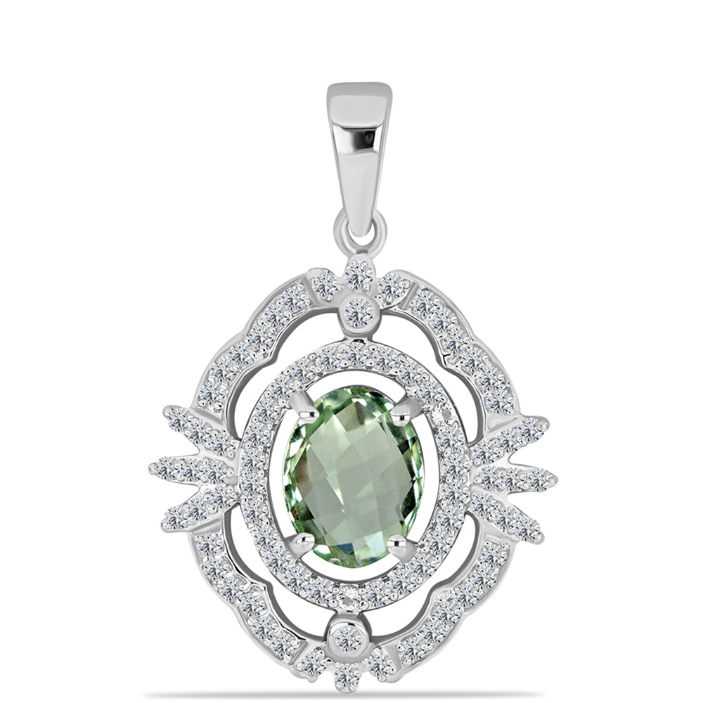 Silberanhänger mit grünem Amethyst und weißem Topas