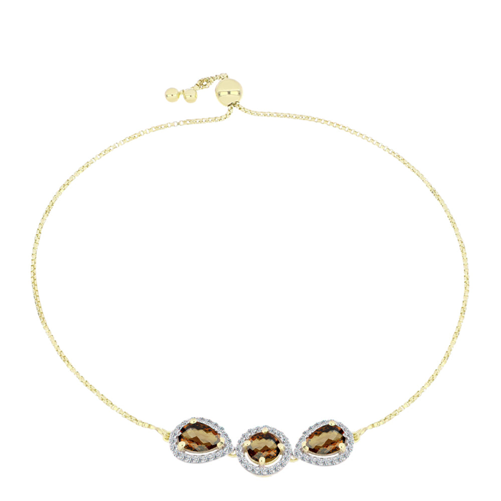 Goldplattiertes Silberarmband mit Cognac-Quarz und weißem Topas