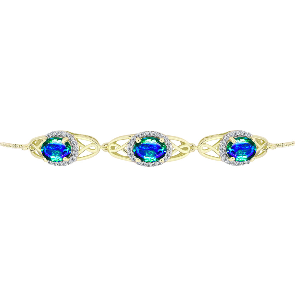 Goldplattiertes Silberarmband mit Pfauenquarz und weißem Topas 2 